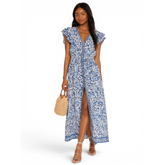 Poupette St Barth Dresses & Skirts - Poupette St Barth Dress Womens S White Blue Boho Chic Floral Coastal Romantic